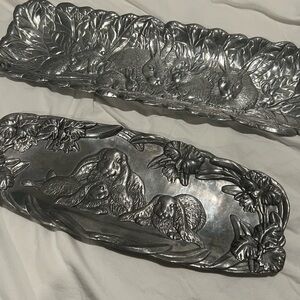 Arthur Court Pewter Serveware Serving Trays with Rabbit Design EASTER